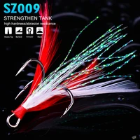 20pcslot fish hook 2 10 black red fishing hook with 6 colors feather fishing tackle high carbon steel hooks