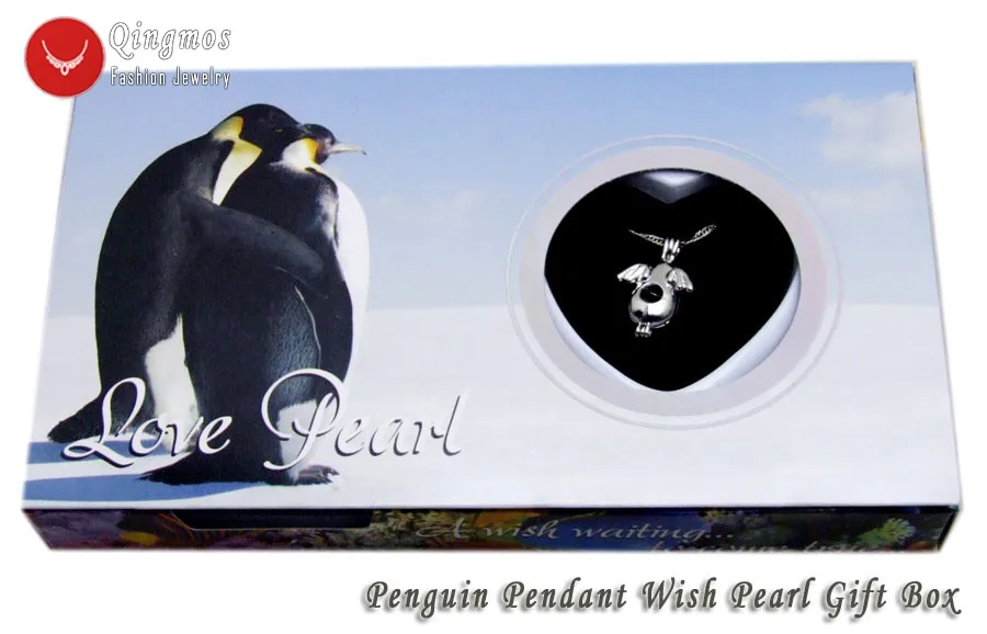 Qingmos Желание Жемчужное 20 мм слон клетка Чокеры Цепочки и ожерелья для Для женщин с Oyster ЛЮБОВЬ жемчуг кулон цепи Цепочки и ожерелья коробка Gift-who3649 - Окраска металла: Penguin