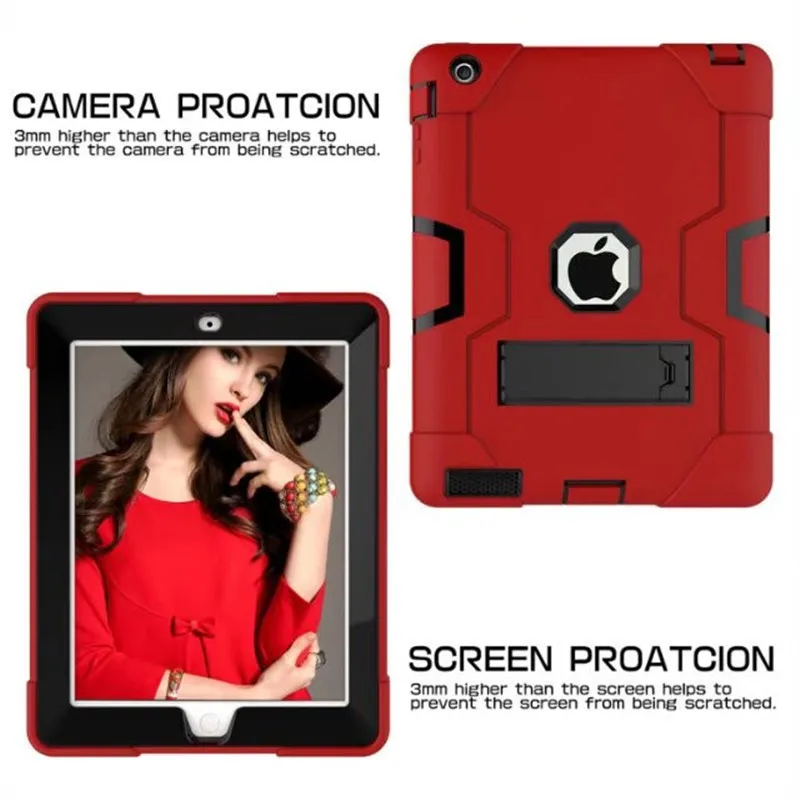 Red Для Apple ipad 2 ipad 3 ipad 4 дети Безопасный бронированный противоударный чехол Heavy Duty из силикона+ поликарбоната для задней панели чехол Обложка для ipad 2, 3, 4 планшетный ПК Капа - Цвет: Red