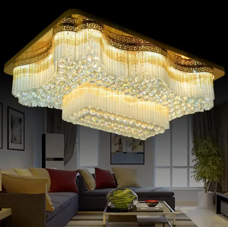 New European rectangular crystal lamp chandelier LED ceiling lamp luxury rectangular living room lamps lighting fixture led lamp