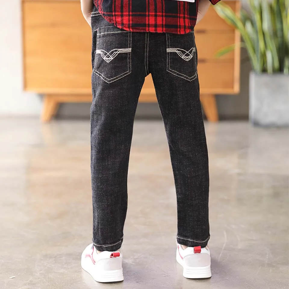 Джинсы для мальчиков на осень 2 цвета: черный синий повседневные джинсы 4 6 8 10 12 13