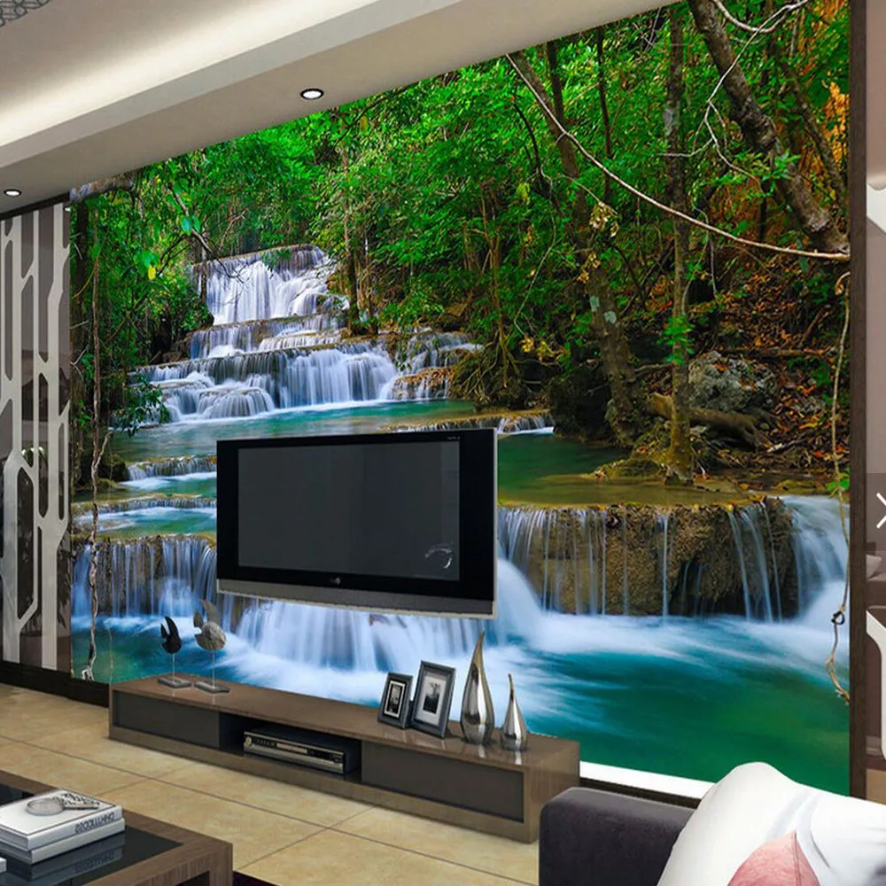 

CLEARANCE 3D Wall Mural Wallpaper Home Decor Green Original Forest Waterfall Nature for Bedroom Custom Photo Wall Papers Roll