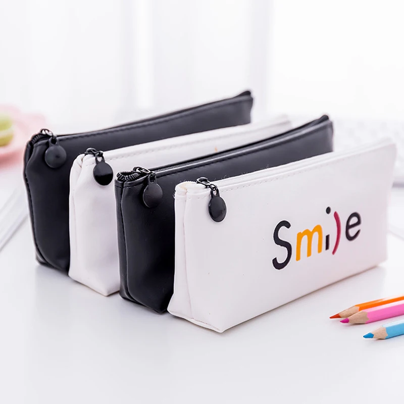 Чехол карандаш из искусственной кожи с надписью Kawaii Smile школьный чехол для