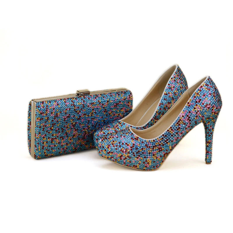 Туфли ручной работы синие смешанных цветов с кристаллами Золушка для