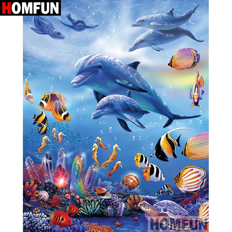 Алмазная 5D Вышивка HOMFUN A07654 картина дельфины океана с полными