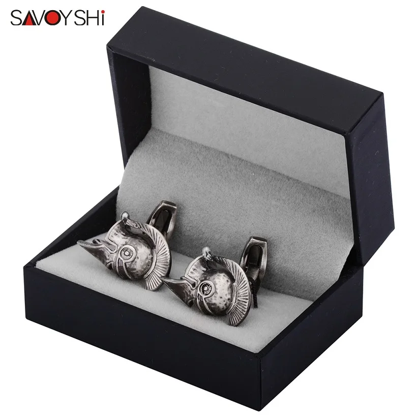 Cufflinks with box A SAVOYSHI Ретро Военная каска Запонки мужские рубашки запонки высокого качества древние серебряные призраки запонки «скелет» мужские ювелирные изделия - Окраска металла: Cufflinks with box A