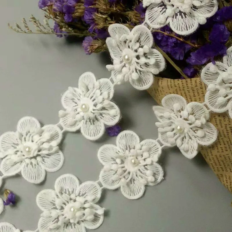 10x White Heart Flower Embroidered Lace Trim Ribbon Applique Sewing Craft Crochet Vintage Wedding Bridal Dress Clothes 5CM | Дом и сад