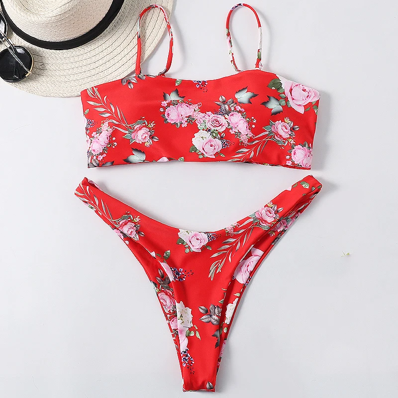 Hot Women Brazilian Bikini Print Low Waist Swimsuit Sexy Micro Bikinis Set Lace Up Top + Thong Swimwear Summer Female Beach Wear |