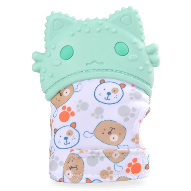 light green 2 Детские Силиконовые варежки прорезывание зубов перчатки Звук анти-укус Прорезыватель малыш жевательные кормящие варежки Прорезыватель игрушки-"пальцы" - Цвет: light green 2
