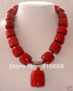 

Free shipping@@Huge Handicraft Red Cylinder Coral Necklace pendant 18"