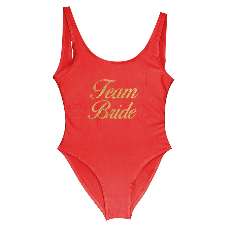 Team Bride 4 Новинка, женский купальник, сдельный купальник, для команды, невесты, блестящий, золотой принт, купальный костюм, монокини, боди, для холостяков, вечерние - Цвет: Team Bride 4