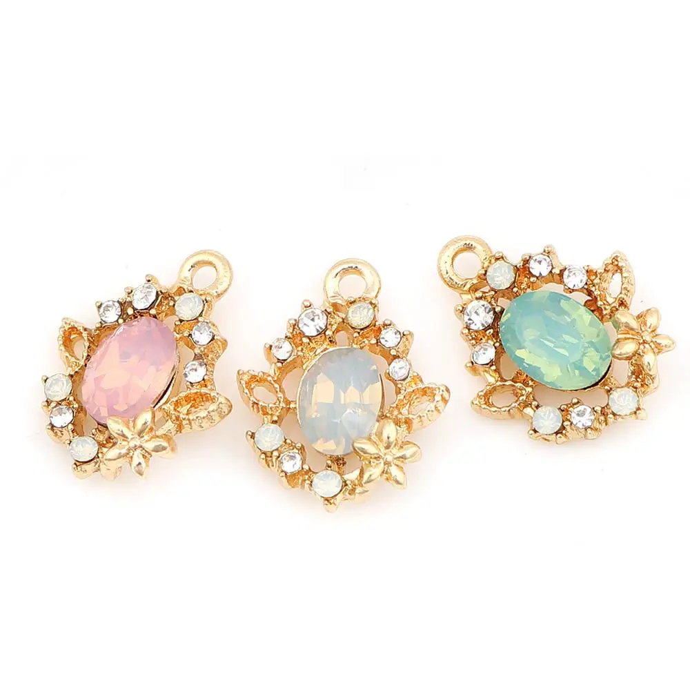 DoreenBeads модные подвески из сплавов на основе цинка Овальные золотые с цветами