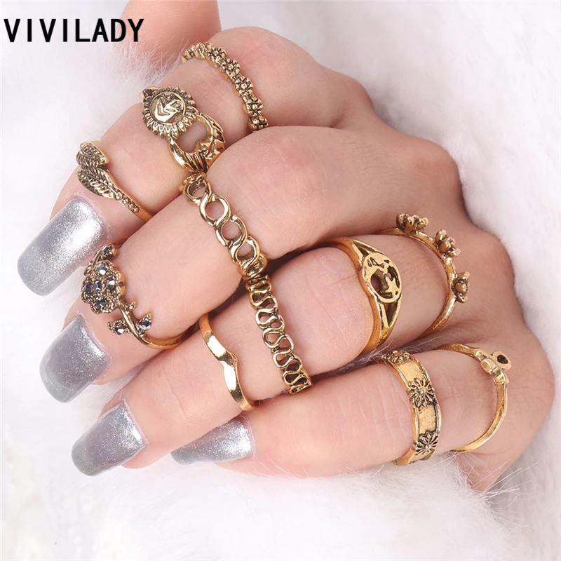 VIVILADY 11 шт./компл. этнический старинный палец средней длины ранняя Луна Звезда