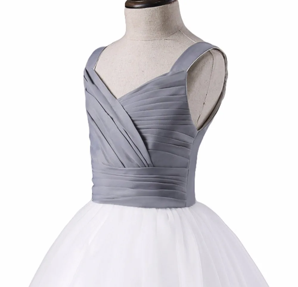 2019 Flower Girl Wedding Dress for toddler kids girl clothing Grey Tulle Pleat Dresses Sleeveless Floor Princess Lovely | Детская одежда
