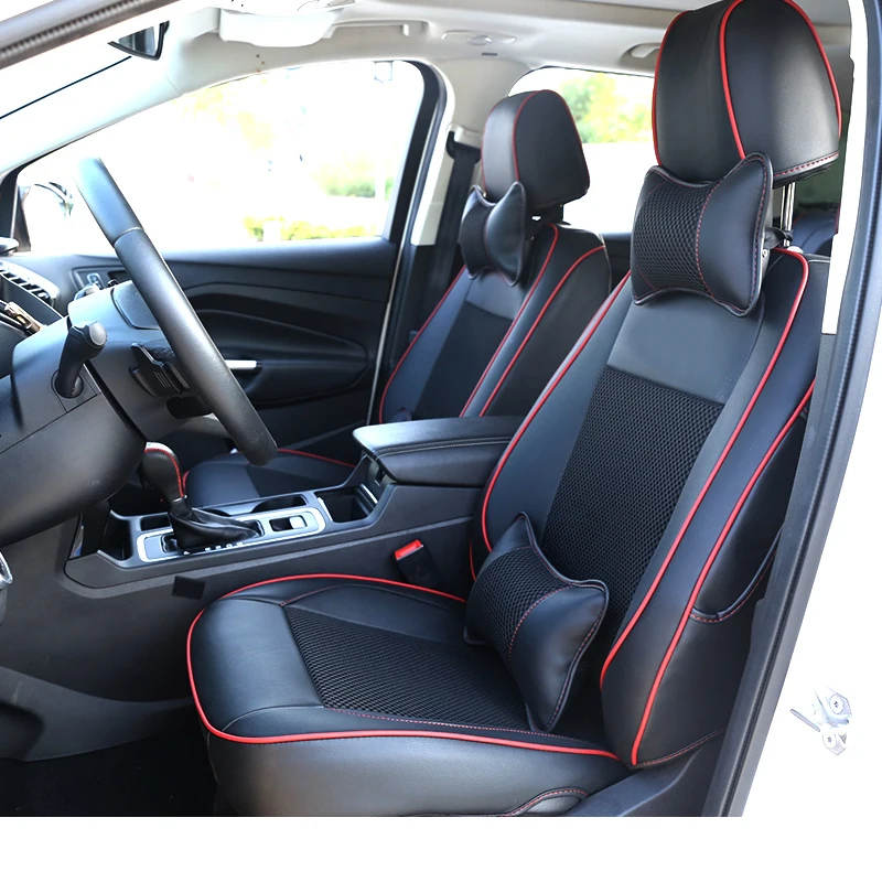 luxury red wire Lsrtw2017 роскошные кожаные подушки сиденья автомобиля коврик для Ford Kuga Escape - Color Name: luxury red wire