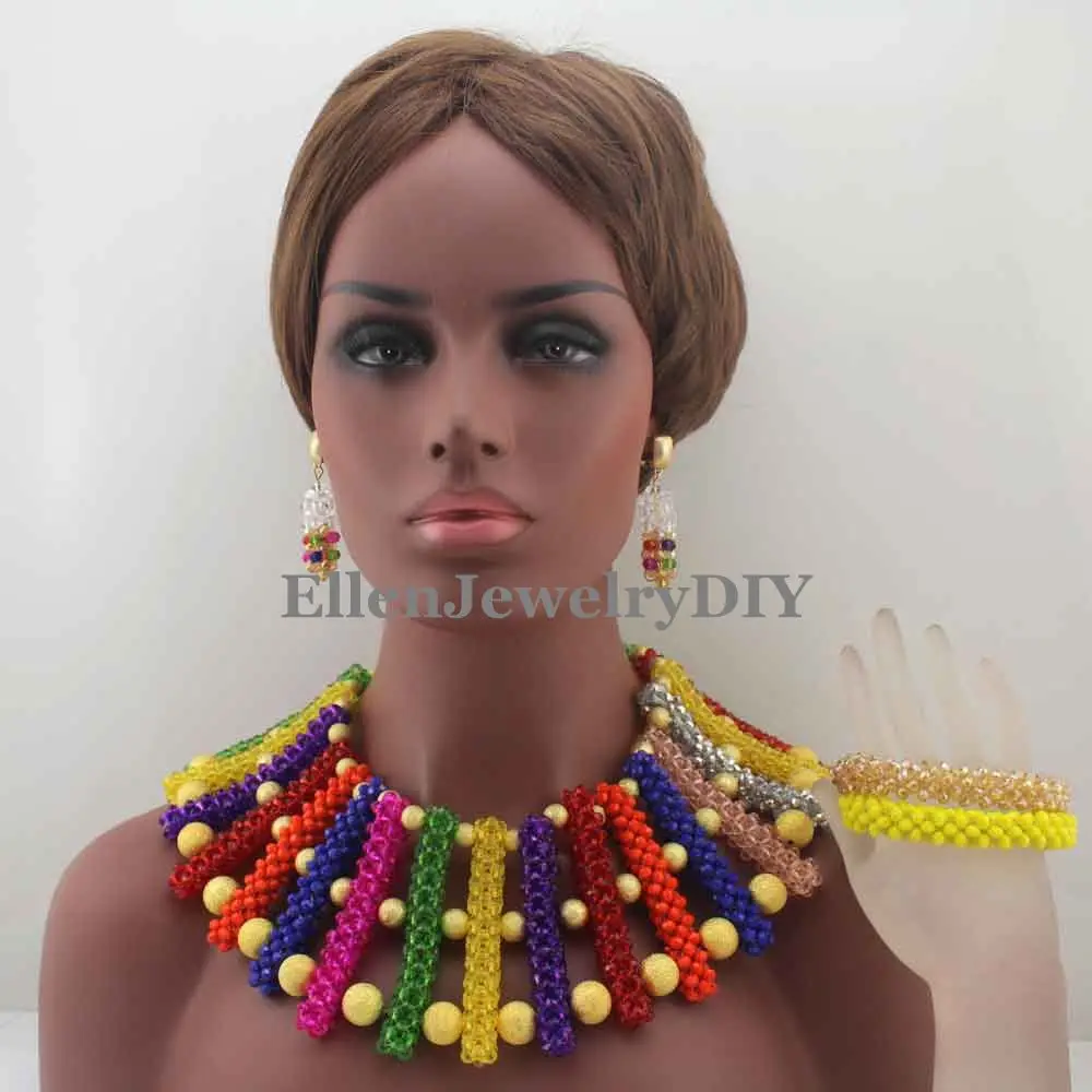 

2019 New Indian Masquerade African Bride Jewelry Set Nigerian Wedding Party Beads Statement Necklace Set Free Shipping W13276