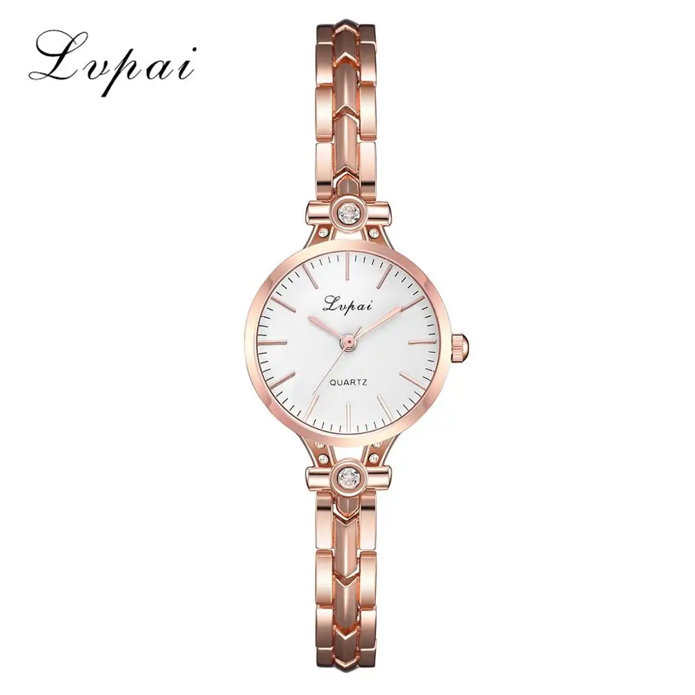 Rose Glod White Lvpai бренд розовое золото кварцевые часы для женщин со стразами роскошные часы с браслетом дамское платье хрустальные наручные часы relogio bayan saat - Цвет: Rose Glod White