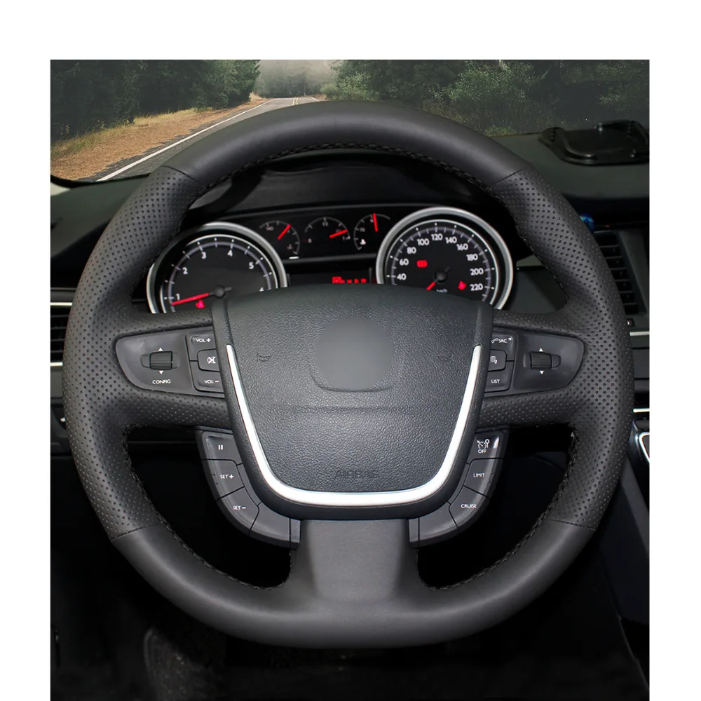 Сшитый вручную PU Micro Fiber Кожаный чехол рулевого колеса автомобиля для Peugeot 508 2011 2008