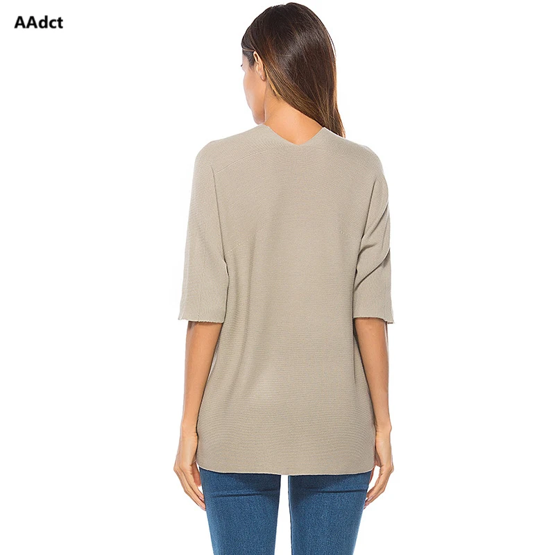 AAdct 2018 Autumn New Women pullover jumper Sweater Loose mid-sleeve Knitting female sweaters Low V-neck women's light sweater | Женская