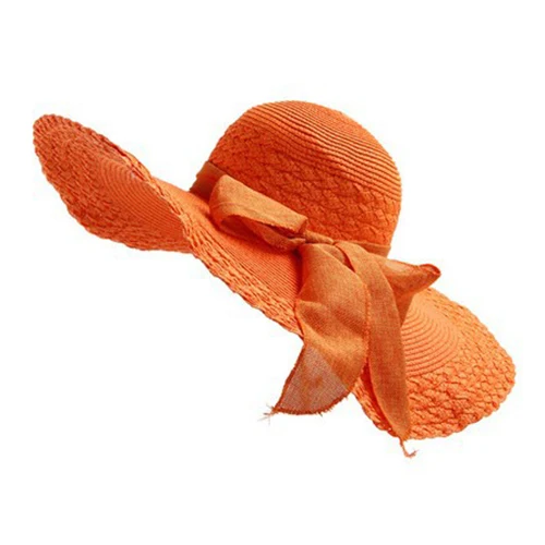 Orange Новинка, женские летние шляпы с широкими полями, пляжная шляпа для отдыха и отдыха, с бантом из ленты, соломенная шляпа с козырьком, Панама, женские кепки от солнца - Цвет: Orange