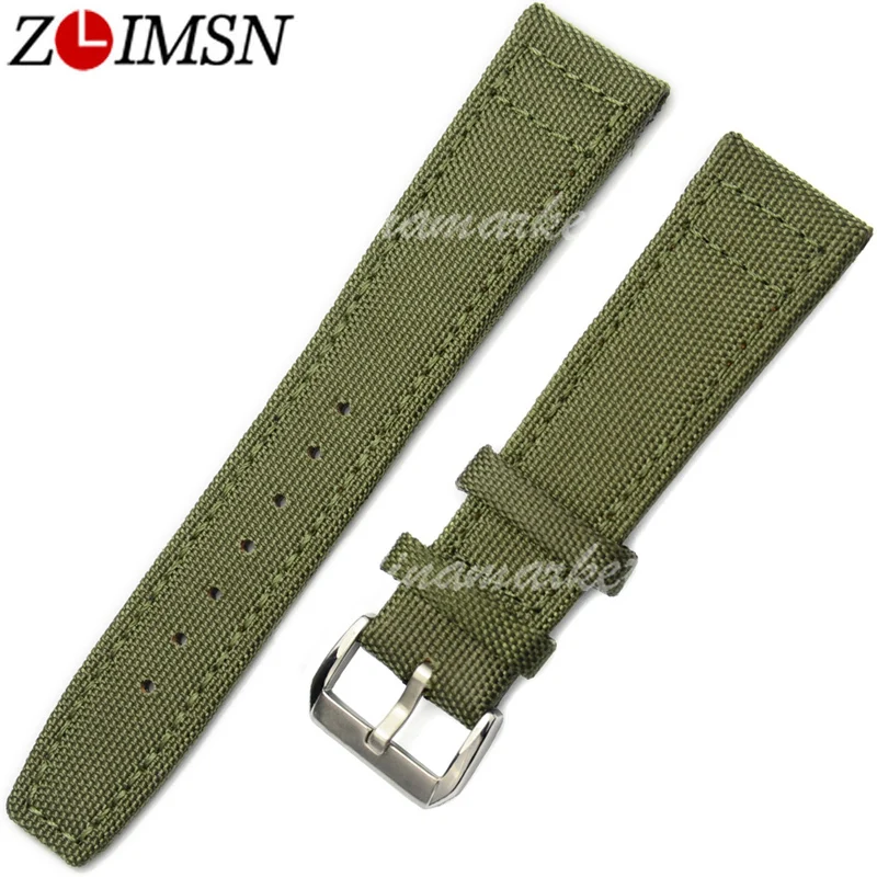 22 мм Мужская Черный Нейлон Кожа Смотреть Группы Зеленый Часы Для Мужчины Женщины