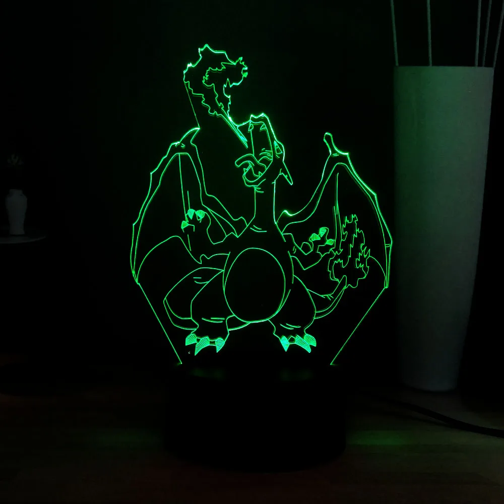 Cool Charizard RGB 7 цветов 3D иллюзия светодиодный ночник светильник Покемон USB