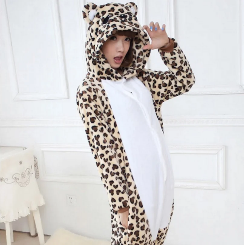 

Kigurumi Flannel Leopard Bear Pajamas Animal Suits Cosplay Costume Adult Onesies Cartoon Animal Sleepwear