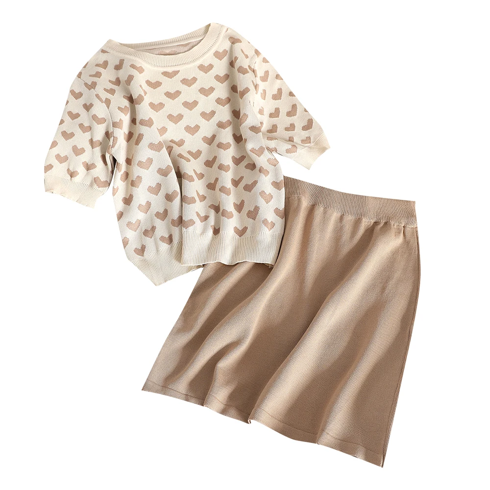 Милый женский костюм 2019 новый модный Удобный Вязаный милый комплект из двух