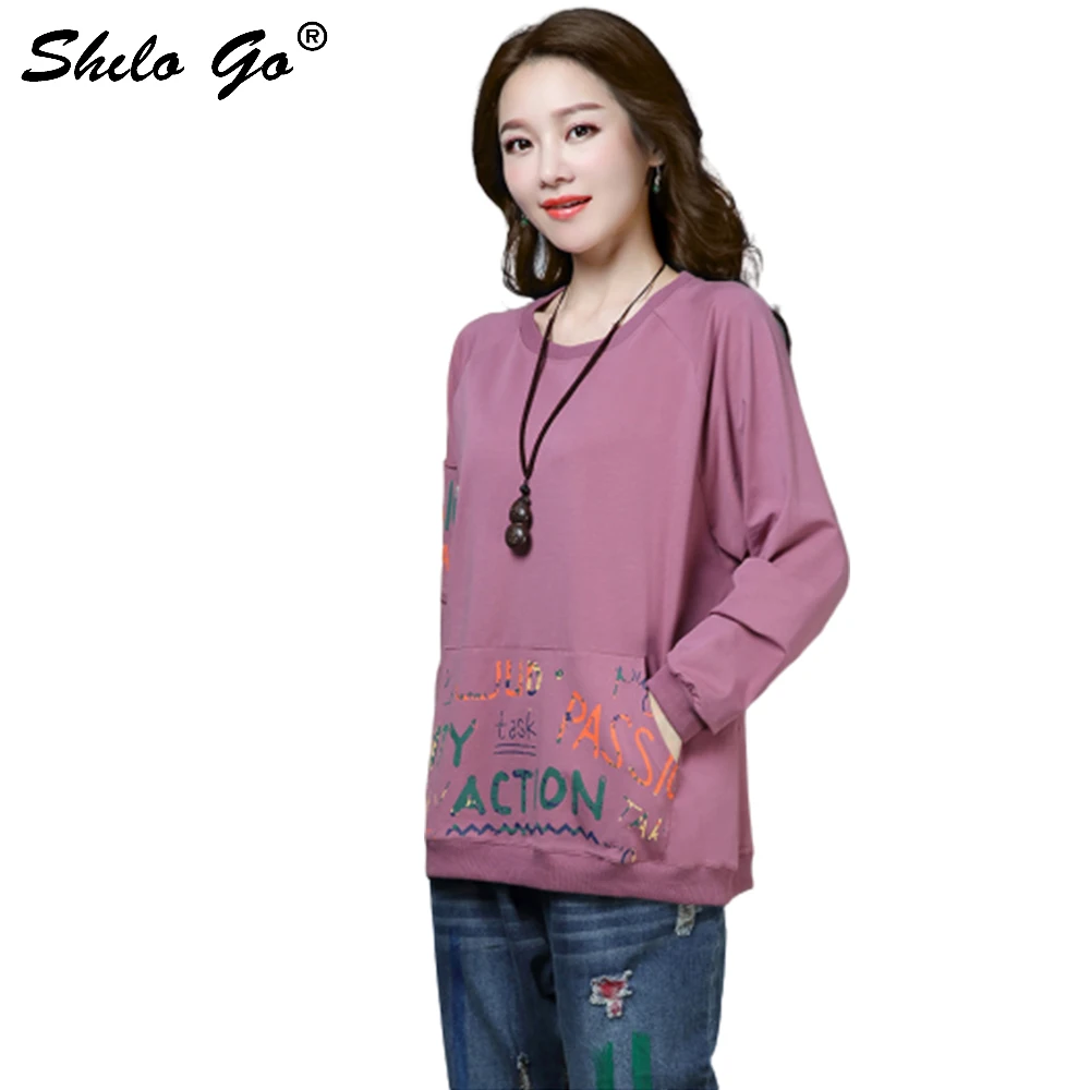 

Plus size Cotton Sweatshirts Women Spring Casual Letter Printed O Neck Sweatshirt Long Sleeve Pullover Tops Streeatwear