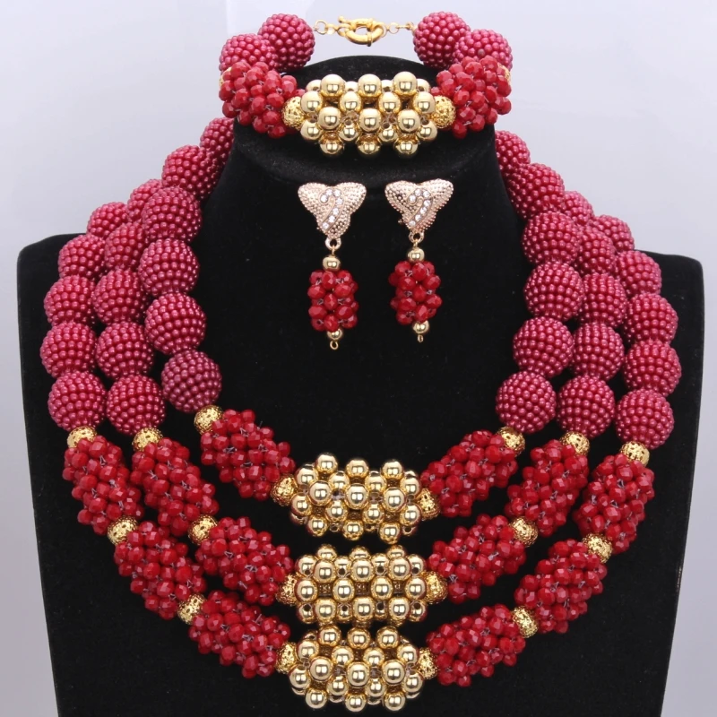 2017 винтажное темно-красное ожерелье серьги нигерийская Невеста Свадебный