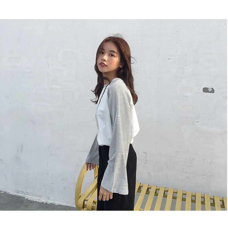 YouGeMan модная футболка женская весенняя одежда корейская Ulzzang Harajuku полосатая футболка с длинным рукавом Женская свободная футболка Топы