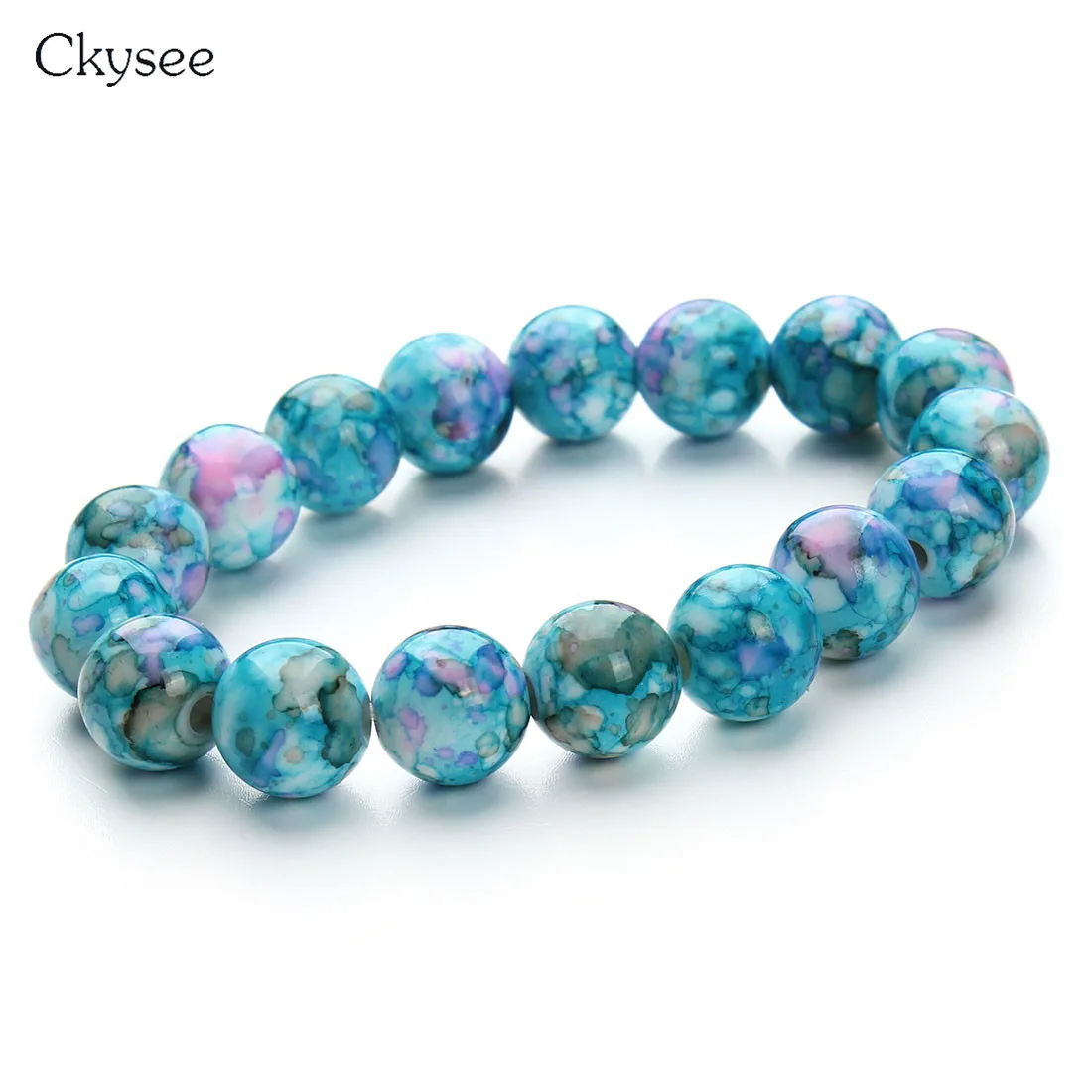 Lt Blue Ckysee Новинка ручной работы бусина из смолы Стрейчевые браслеты из бусин для женщин модные яркие цвета 12 мм браслет с пластмассовыми бусинами 20 см - Окраска металла: Lt Blue