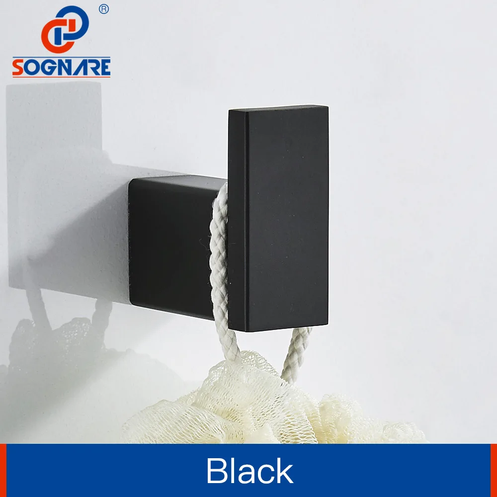 Black Matte SOGNARE 304 настенный крючок из нержавеющей стали, матовый никель/черный крючок для халата, банное полотенце и пальто, аксессуары для ванной комнаты, крючок для полотенец - Цвет: Black Matte