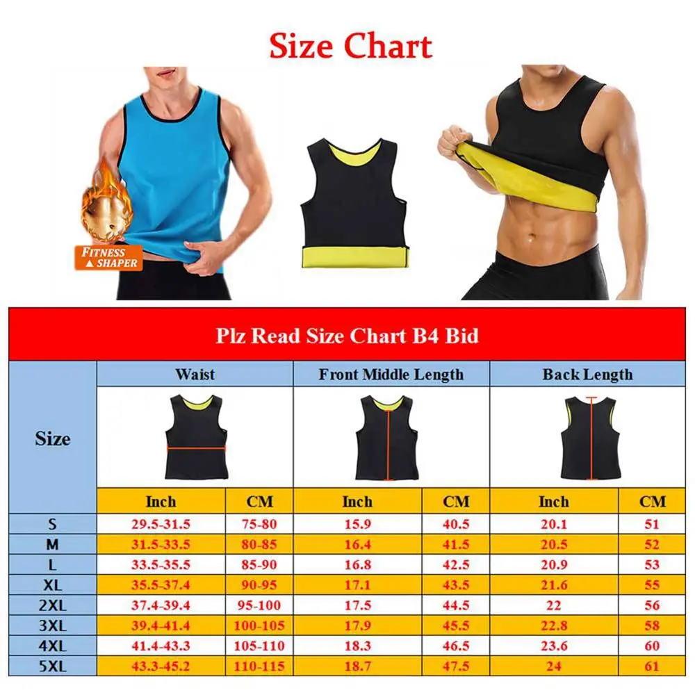 S-5XL Plus Size Men's Neoprene Sweat Sauna Suit Tummy Body Shaper Tank Top Vest Waist Trainer Slimming Shapewear for Weight Loss