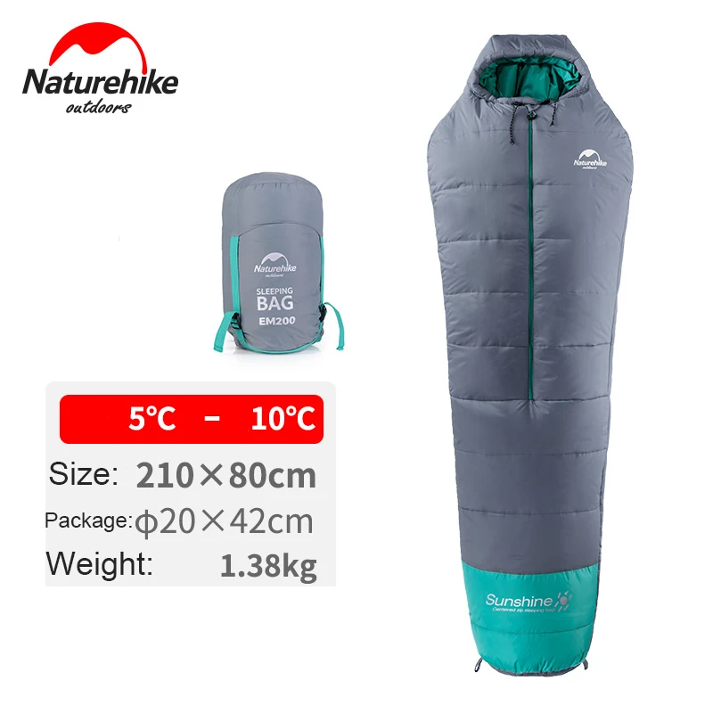 Gray 1380g Naturehike уличный спальный мешок для кемпинга, походный, мумия, хлопок, со средней молнией, супер длинный зимний сверхлегкий спальный мешок для путешествий - Цвет: Gray 1380g