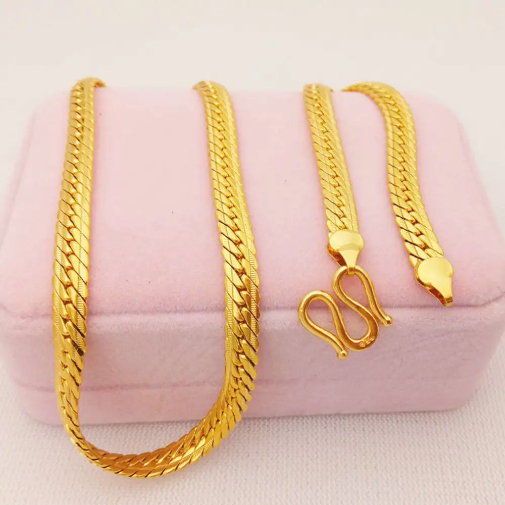 Bone Chain Necklace Yellow Gold Filled Classic Style Mens Necklace Jewelry 23.6 Inches Long