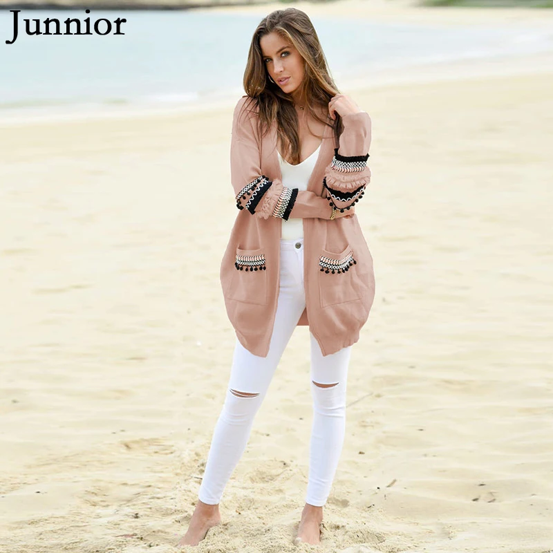 Autumn and Spring Fashion Slim Tassel Outwear Long-sleeved Knitted Women's Long Jacket Bohe Clothes Women |