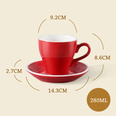 red Брендовые керамические кружки для кофе и чая, красные, зеленые, синие цветные чашки с чашкой, короткая стильная чашка с ручкой, 280 мл, Высококачественная кружка - Цвет: red