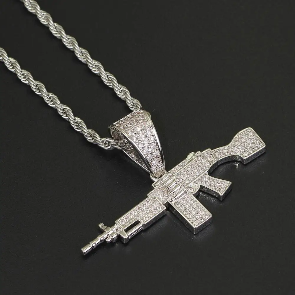 Хип хоп микро паве AAA кубический цирконий украшение Сверкающее AK 47 CS GO кулоны с