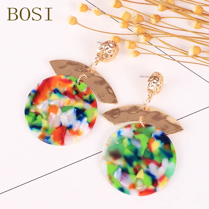 Новинка, горячая Распродажа, ювелирные изделия ZA, акриловая смола, круглые серьги для женщин, модные разноцветные геометрические большие круглые серьги, ацетатные Серьги Brincos