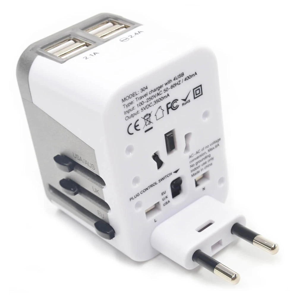 Адаптер с разъемом питания для международных поездок 4 порта usb рабочий 220 вольт