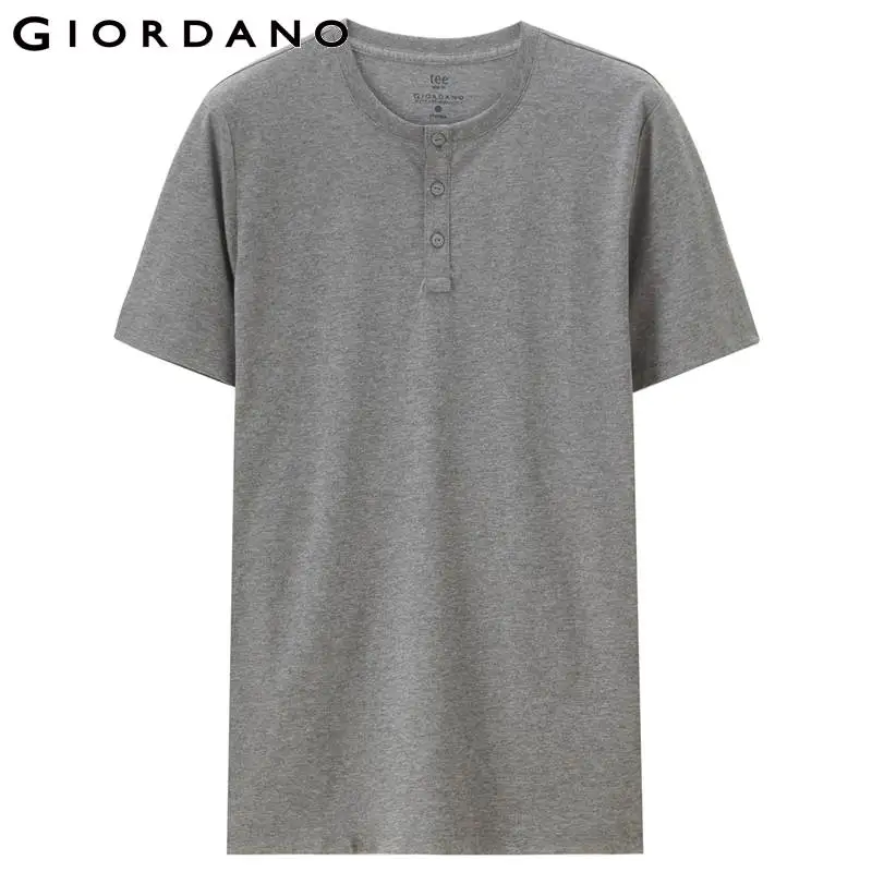 Джордано Мужчины Henley Tee Производительность Футболка с коротким рукавом мужская