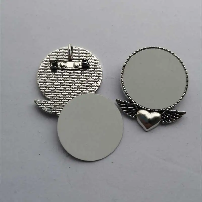 Сублимация Пустые булавки броши Ретро Винтаж крылья любви древнее серебро