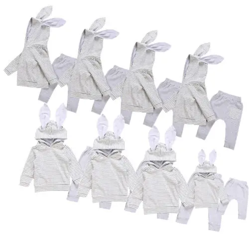 2018 Autumn 2pcs Newborn Infant Baby Boy Girl Casual Clothes Cartoon Bunny 3D Ear Long Sleeve Hoodie Tops+Pants Outfit Set | Детская