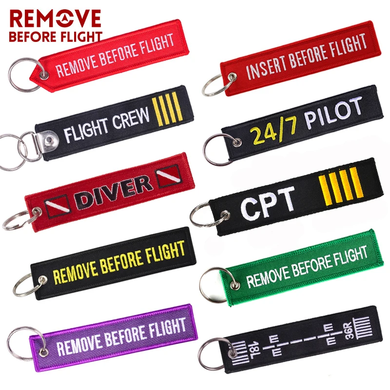 

Remove Before Flight Car Keychains Berloques Red Embroidery Highlight Key Fobs Chains Jewelry Aviation Gifts Chaveiro Masculino