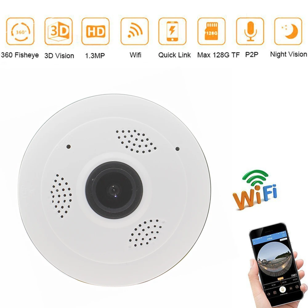 Панорамная мини IP камера с полным обзором 1 3 м 960P|motion detection|wifi securitysecurity cctv |