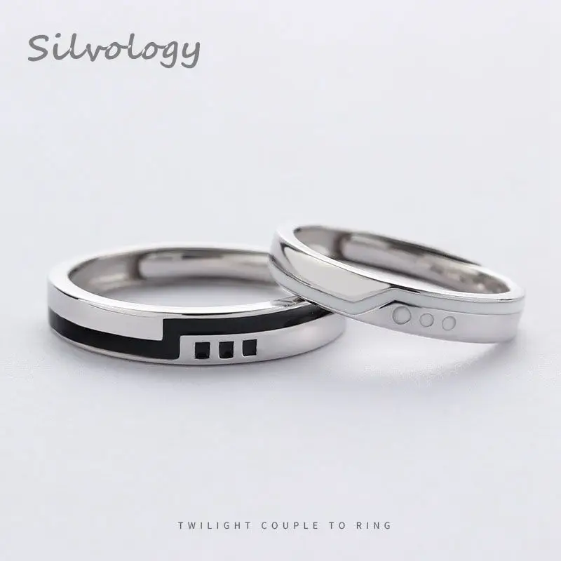 Серебряные кольца на платформе Silvology черно-белые оригинальные Романтические для