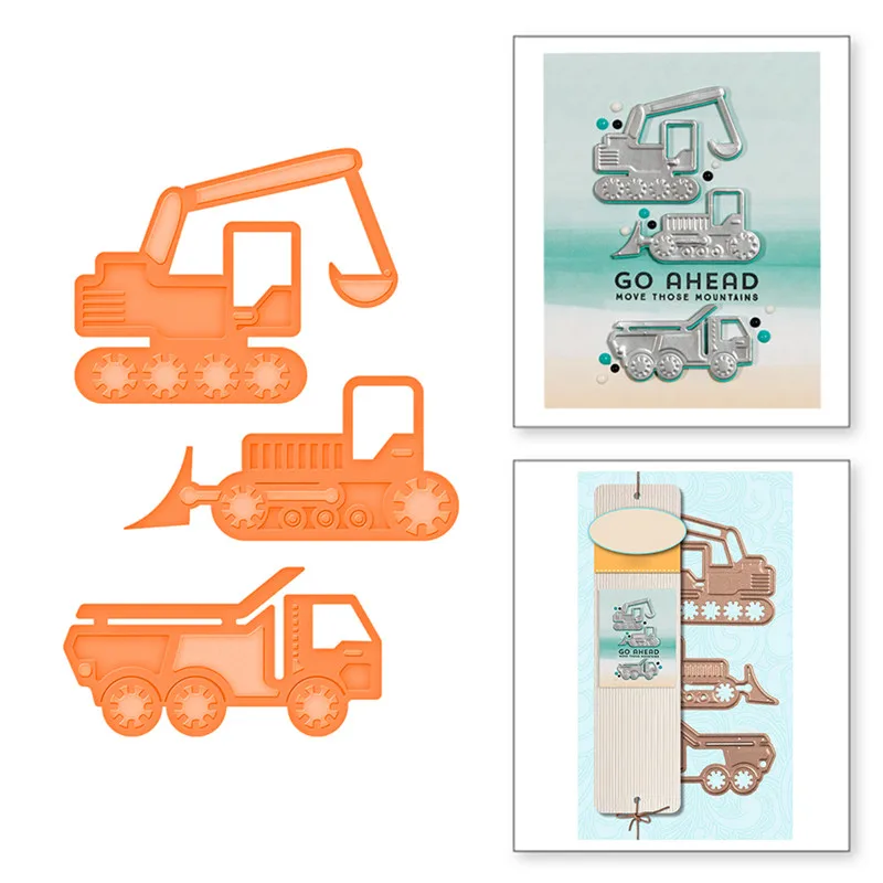 DiyArts 3 Pcs/lot Metal Cutting Dies Scrapbooking For Card Making DIY Embossing Cuts New Craft Excavator Forklift Truck Element - Цвет: Светло-серый