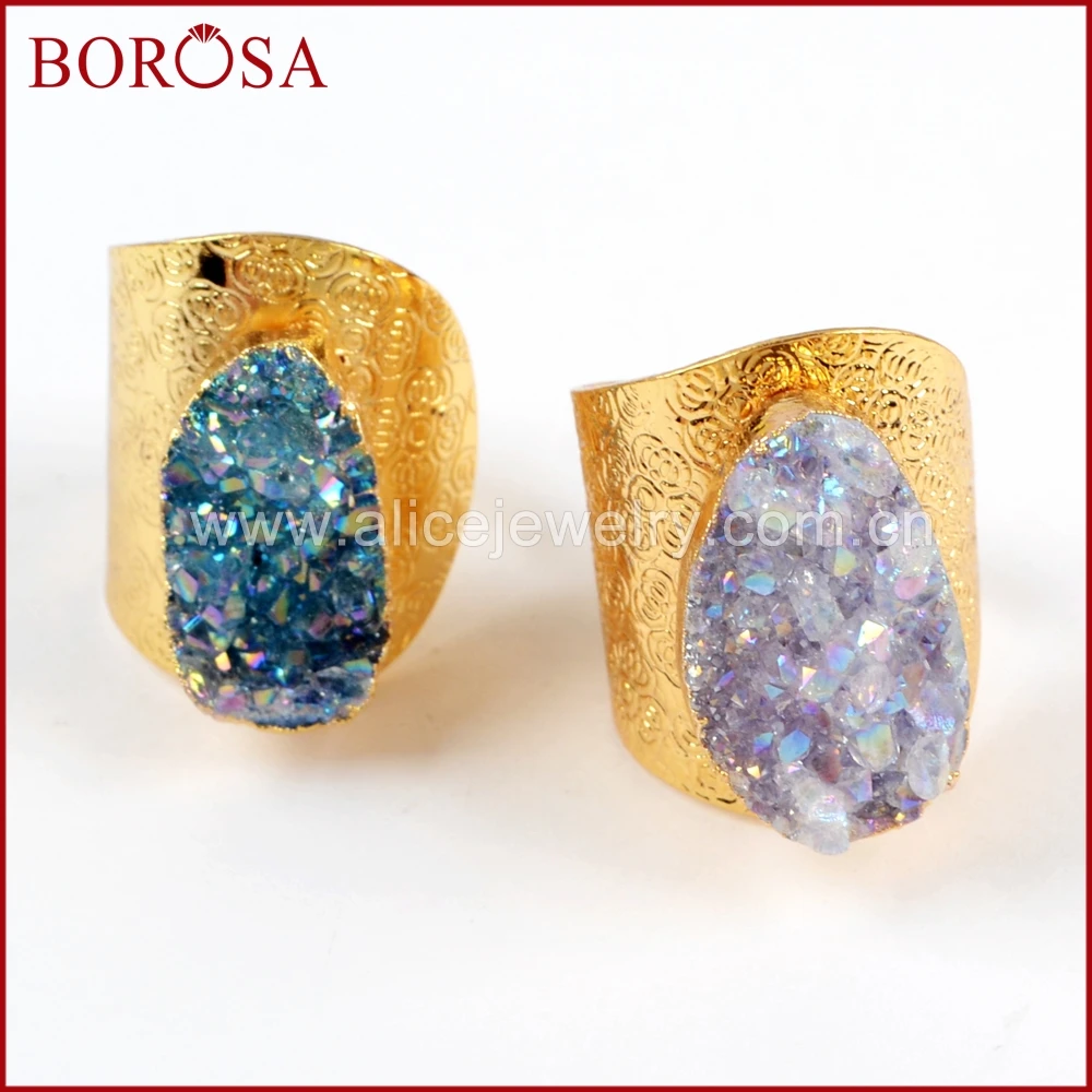 BOROSA 5/10 шт. золото Цвет Радуга Титан AB Druzy Регулируемые кольца модные Разноцветные
