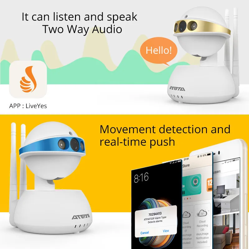 ATFMI 720 P ip камера wifi CCTV домашняя безопасности ночного видения Запись семейная